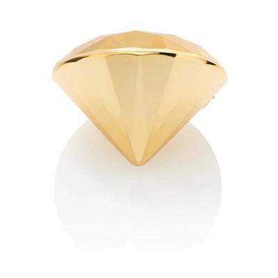 Gold faceted diamond-shaped clitoral vibrator with a sleek, compact design and reflective surface.