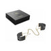 Bijoux Indiscrets Desir Metallique black mesh handcuffs with gold chain and elegant black gift box.