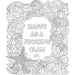 Intricate seashell and starfish frame surrounding the phrase happy as a clam in bold letters coloring page design.