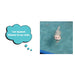 White cat swimming in a pool with a blue speech bubble saying I am Aquacat, welcome to my realm.