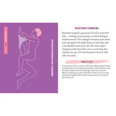 Illustrated guide card from COSMO's Hot Sex Moves showing the Electric Cowgirl position with tips for enhancing intimacy.