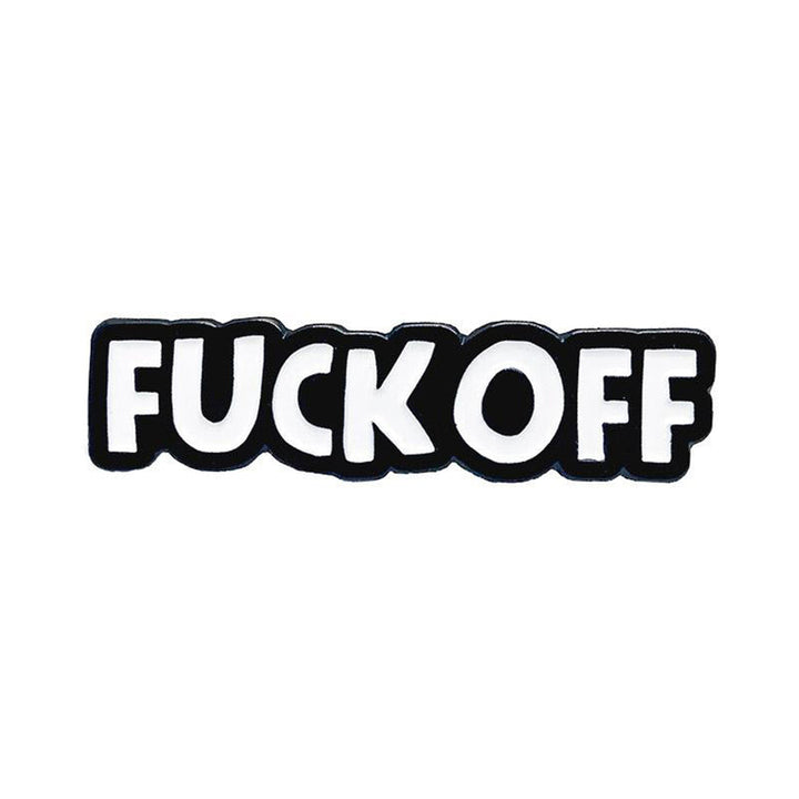 Black and white enamel pin with bold block letters spelling a sassy phrase for setting boundaries.