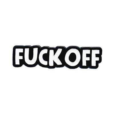 Black and white enamel pin with bold block letters spelling a sassy phrase for setting boundaries.