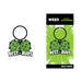 Green enamel keychain featuring two smiling cannabis buds with the text Best Buds on a matching green backing card.