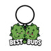 Green enamel keychain featuring two smiling cannabis buds with "Best Buds" text and a small leaf detail.