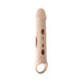 Beige silicone penis extender with multiple peek-a-boo holes and a looped base for added comfort and stimulation.