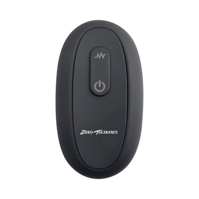Black oval remote control with power and vibration buttons for Zero Tolerance Big Boy Extender.