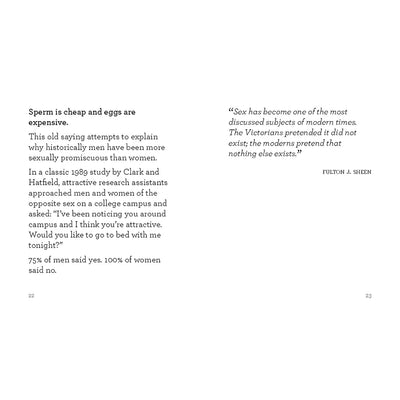 Open pages of The Little Book of Sex featuring a study on sexual behavior and a quote about modern attitudes toward sex.
