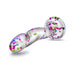 Clear silicone dildo with colorful confetti inside and a sturdy suction cup base for hands-free use.