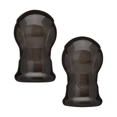 Pair of black sheer silicone nipple teasers designed for suction and hands-free wear.