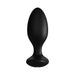 Black silicone vibrating anal plug with tapered shape and flared base, designed for comfortable and controlled use.