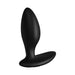 Black silicone vibrating anal plug with smooth, curved shape and wide base for comfortable, secure wear.