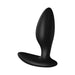 Black silicone anal plug with a curved, tapered shape and wide base for comfort and safety.