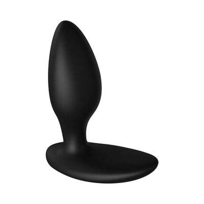 Black silicone vibrating anal plug with curved base and tapered tip, designed for comfortable remote-controlled use.