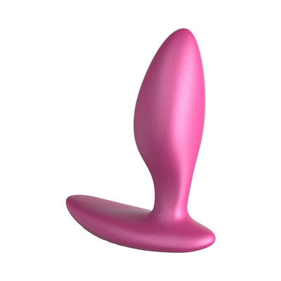 Pink silicone We-Vibe Ditto+ rechargeable vibrating anal plug with ergonomic curved shape and wide base.