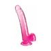 Translucent pink flexible dildo with suction cup base and realistic detailing.