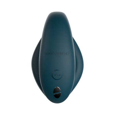 Dark teal We-Vibe Sync O couples vibrator with smooth silicone finish and control buttons on top.
