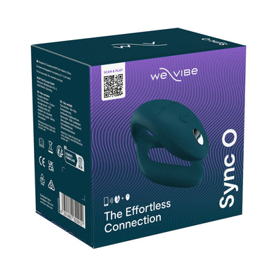 We-Vibe Sync O couples vibrator packaging box in dark teal and purple with product image and branding details.