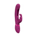 Pink rechargeable triple motor rabbit vibrator with curved shaft and clitoral stimulator.