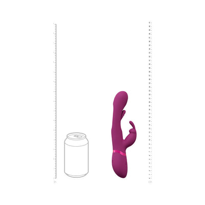 Pink rechargeable triple motor rabbit vibrator with curved G-spot stimulator and clitoral flapping tongue design.