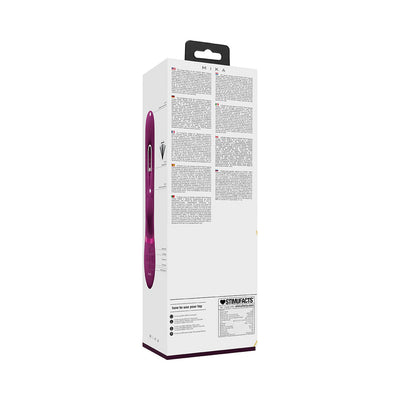 Packaging box of Vive Mika rechargeable triple motor vibrating rabbit in pink with product details and usage instructions.