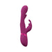 Pink rechargeable triple motor rabbit vibrator with curved G-spot stimulator and clitoral flapping tongue design.