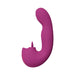 Pink rechargeable dual motor G-spot vibrator with textured curved tip and clitoral massaging beads.