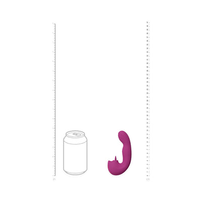 Pink Vive Yuki dual motor G-spot vibrator with massaging beads shown next to soda can for size comparison