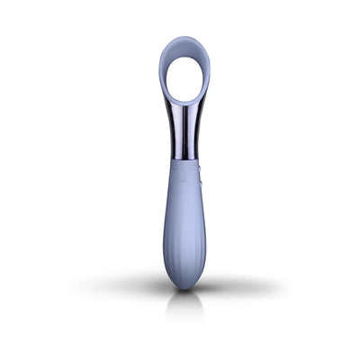 Cornflower blue Niya 3 Precision Point Massager with ergonomic handle and looped tip on white background.