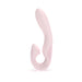 Sleek pink three-way precision vibrator with curved design and soft silicone finish for targeted stimulation.