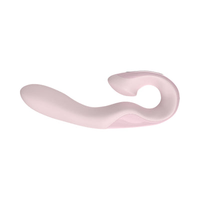Sleek pink three-way precision rabbit vibrator with curved design and ergonomic handle for targeted stimulation.