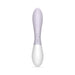 Sleek dual-stimulation vibrator in soft purple and white with smooth ergonomic design and discreet controls.