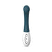 Blue dual precision G-spot vibrator with curved silicone body and white handle featuring control buttons.