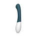 Curved blue and white dual precision G-spot vibrator with smooth silicone surface and ergonomic design.