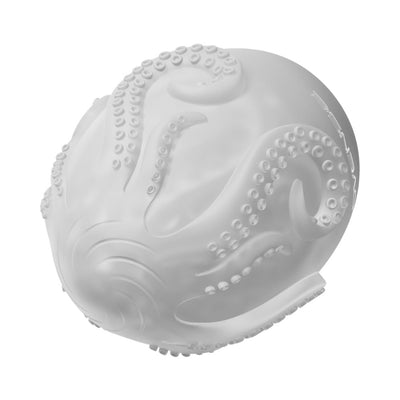 White Lovense Kraken Egg male pleasure device with textured octopus tentacle design on the exterior.