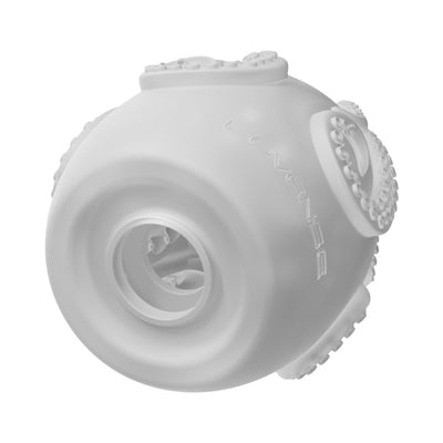 White Lovense Kraken Egg male pleasure device with textured exterior and central opening, compact and discreet design.
