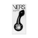 Black rechargeable silicone G-spot vibrator with ergonomic curved design and circular handle on white background.