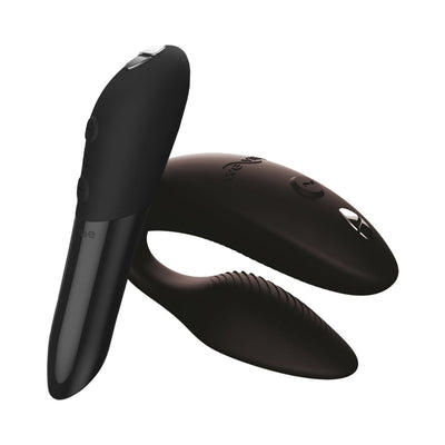 We-Vibe 15 Year Anniversary Collection in satin black featuring Sync 2 couples vibrator and Tango X bullet vibrator.