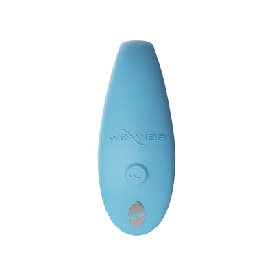 Blue We-Vibe Sync Go couples vibrator with ergonomic shape and control buttons on white background.