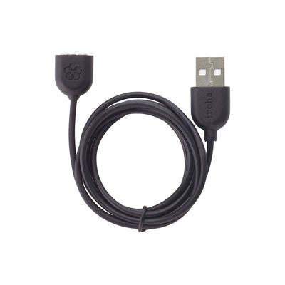 Black USB charging cable for iroha mai TOKI with flower logo on magnetic connector end.
