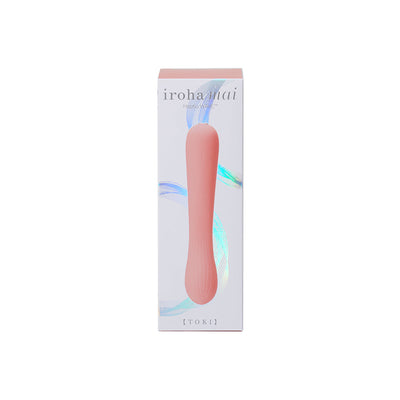 iroha mai TOKI personal massager in soft pink with sleek ergonomic design shown on white packaging box