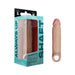 Model F Shaft Sheath Size 1 in natural skin tone displayed next to its turquoise and black packaging.