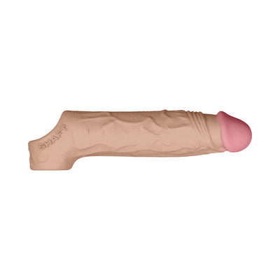 Realistic flesh-toned shaft sheath with detailed texture and pink tip, designed for a snug, lifelike fit.