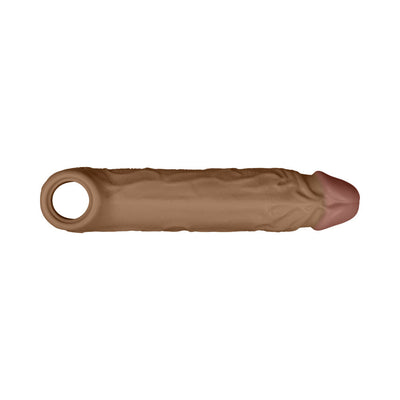 Realistic brown shaft sheath with detailed texture and open ring base, designed for comfort and lifelike feel.