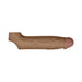 Realistic brown silicone shaft sheath with detailed texture and a smooth rounded tip on a white background.