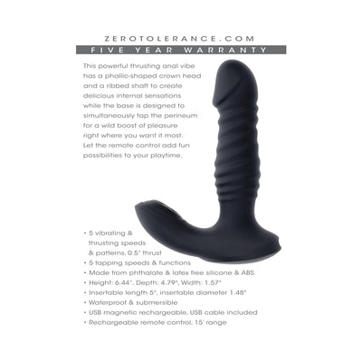 Zero Tolerance Striker Rechargeable Thrusting Anal Vibe With Remote Si Zero Tolerance Striker Rechargeable Thrusting Anal Vibe With Remote Si