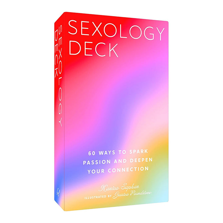 Sexology Deck box with vibrant gradient colors and text highlighting 60 ways to spark passion and deepen connection.