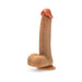 Realistic tan silicone dildo with suction cup base, 8.5 inches long, detailed texture and lifelike design.