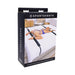 Packaging of No Matter Where Restraint System showing adjustable straps and cuffs securing a model on a bed in a bedroom setting.