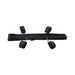 Black adjustable restraint system with padded cuffs and metal D-ring connectors on a white background.